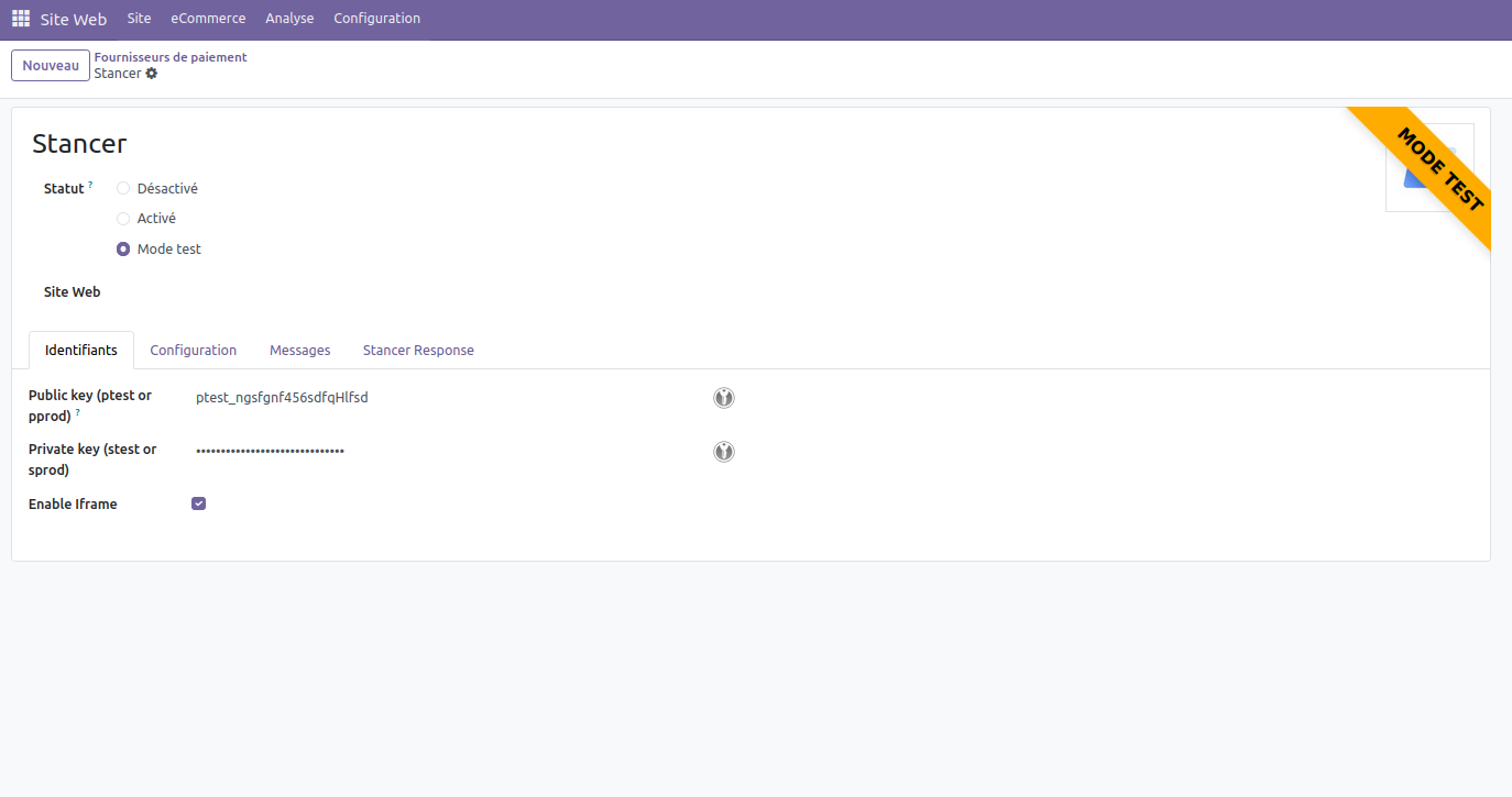 Configuration du module Stancer