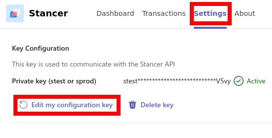 The settings panel allows you to change your API key.