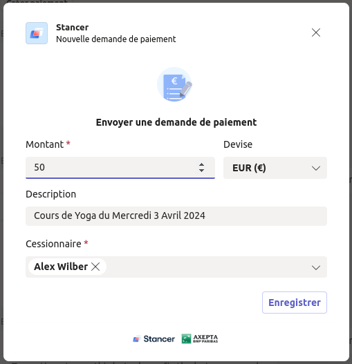 Interface pour envoyer un lien de paiement