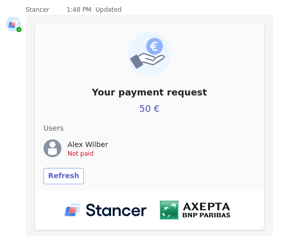 The card shows the status of the current payments.