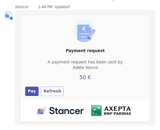 On the customer side, a "Pay" button is displayed